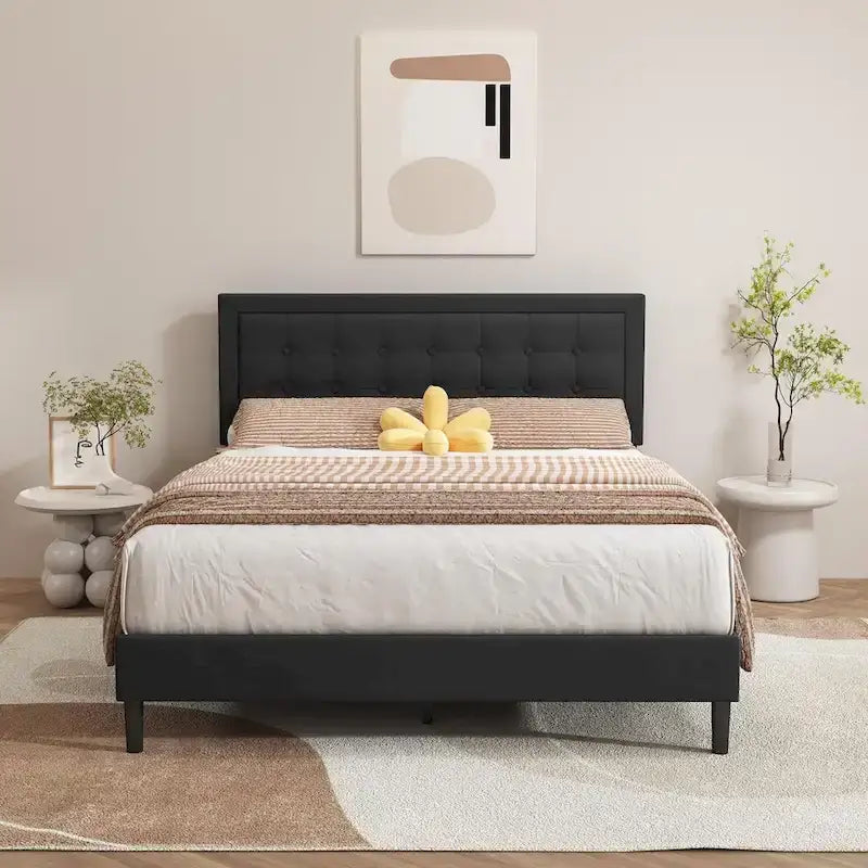 Estructura de cama tapizada con capitoné de terciopelo | Negro/Beige/Blanco/Rosa | Individual/Matrimonial/Queen/King | 1-2 personas