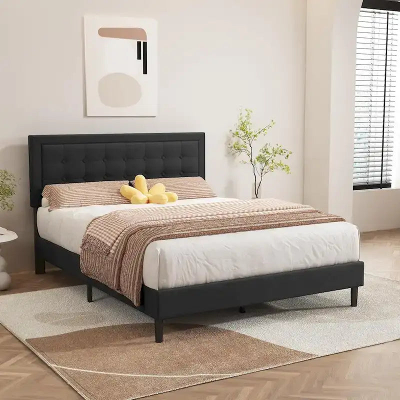 Estructura de cama tapizada con capitoné de terciopelo | Negro/Beige/Blanco/Rosa | Individual/Matrimonial/Queen/King | 1-2 personas