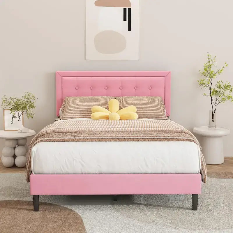 Estructura de cama tapizada con capitoné de terciopelo | Negro/Beige/Blanco/Rosa | Individual/Matrimonial/Queen/King | 1-2 personas