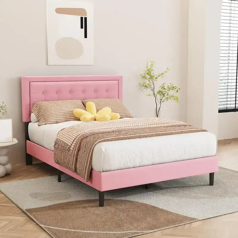 Estructura de cama tapizada con capitoné de terciopelo | Negro/Beige/Blanco/Rosa | Individual/Matrimonial/Queen/King | 1-2 personas