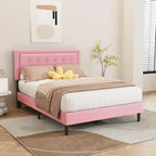 Estructura de cama tapizada con capitoné de terciopelo | Negro/Beige/Blanco/Rosa | Individual/Matrimonial/Queen/King | 1-2 personas
