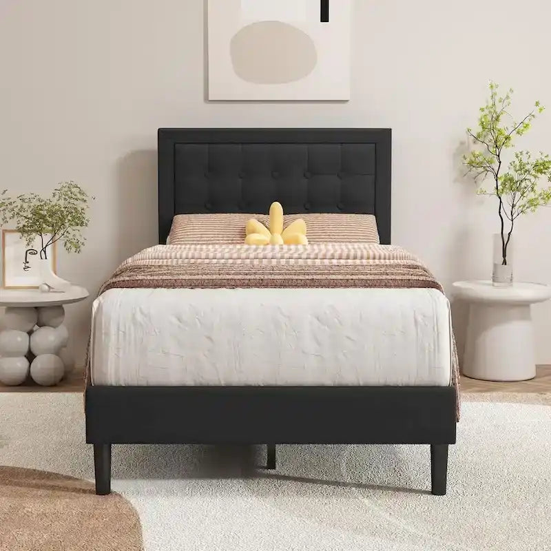Estructura de cama tapizada con capitoné de terciopelo | Negro/Beige/Blanco/Rosa | Individual/Matrimonial/Queen/King | 1-2 personas