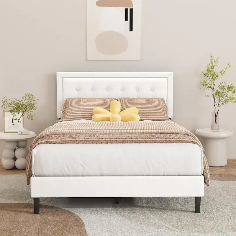 Estructura de cama tapizada con capitoné de terciopelo | Negro/Beige/Blanco/Rosa | Individual/Matrimonial/Queen/King | 1-2 personas