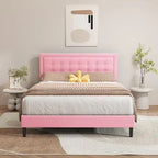 Estructura de cama tapizada con capitoné de terciopelo | Negro/Beige/Blanco/Rosa | Individual/Matrimonial/Queen/King | 1-2 personas
