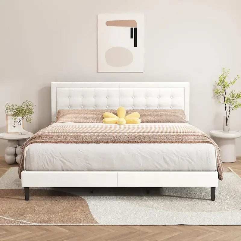 Estructura de cama tapizada con capitoné de terciopelo | Negro/Beige/Blanco/Rosa | Individual/Matrimonial/Queen/King | 1-2 personas