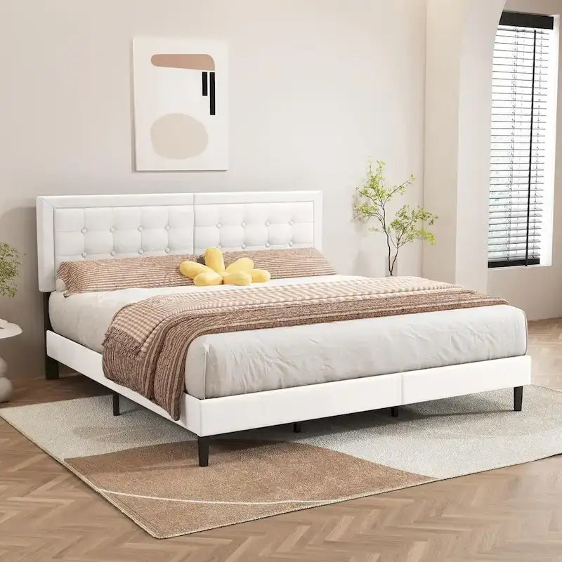 Estructura de cama tapizada con capitoné de terciopelo | Negro/Beige/Blanco/Rosa | Individual/Matrimonial/Queen/King | 1-2 personas
